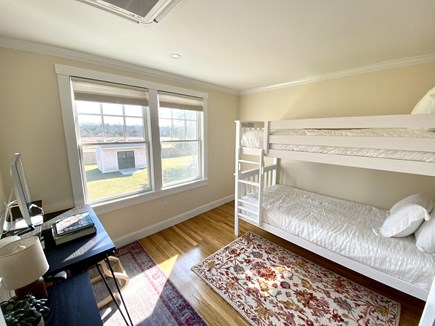 East Falmouth Cape Cod vacation rental - Bunk beds (for children or adults) overlooking the backyard.