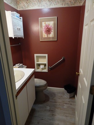 Plymouth, Cedarville Village MA vacation rental - 1st floor half bath: comfort height toilet & vanity, tile floor