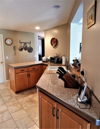 Plymouth, Cedarville Village MA vacation rental - Kitchen: custom cabinets, lighting, Kohler sink, porcelain floor