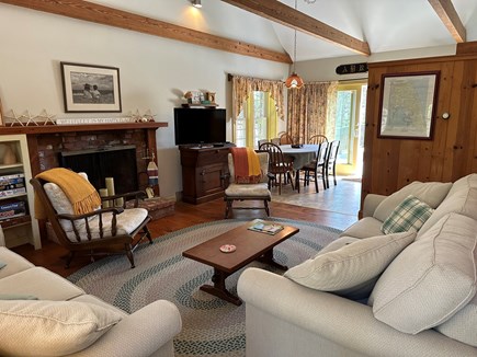 Wellfleet Cape Cod vacation rental - Comfortable living room with vaulted ceiling, open to dining area