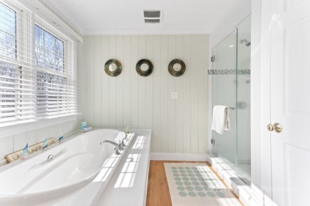 West Yarmouth Cape Cod vacation rental - Private bathroom with soaking tub of the primary bedroom