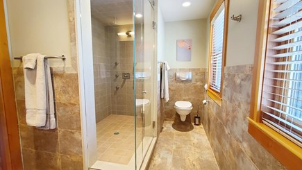 Wellfleet Cape Cod vacation rental - First floor bathroom with custom shower and double sink