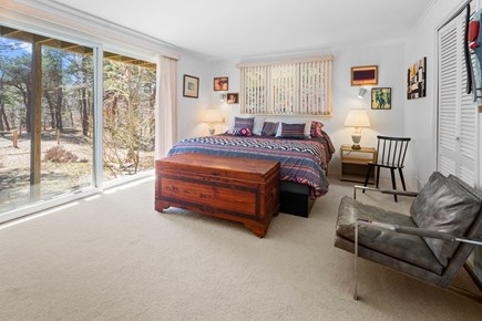 Truro Cape Cod vacation rental - Primary Bedroom with King Bed and Sliding Doors to the Side Yard