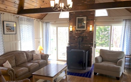 Orleans Cape Cod vacation rental - Inviting Family Room with wood stove opens to deck