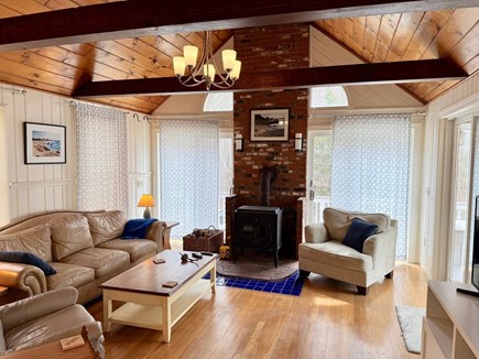 Orleans Cape Cod vacation rental - Inviting Family Room with wood stove opens to porch