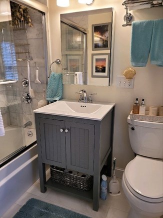 Osterville, Close to Town Centre Cape Cod vacation rental - Bathroom with shower/tub behind concealed door off living room.