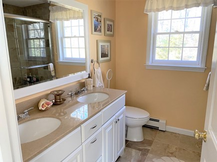 West Barnstable Cape Cod vacation rental - Second floor bath with double vanity and walk-in shower