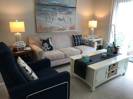Brewster Cape Cod vacation rental - Relaxing living room with beautiful view of the private patio and