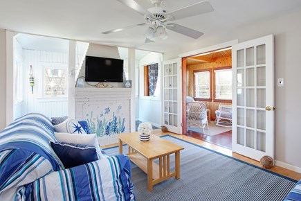 Falmouth Cape Cod vacation rental - Living room with flat screen TV, internet and ceiling fan.