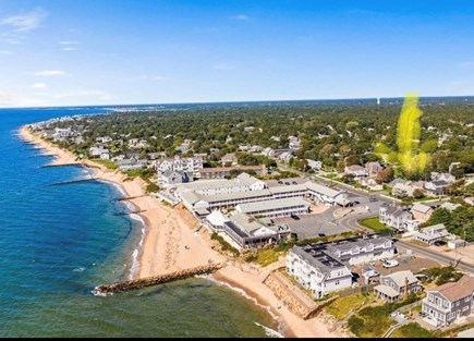 Dennis Port Cape Cod vacation rental - Ariel view yellow arrow indicates house location.