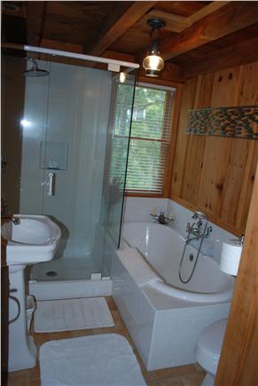 Wellfleet Cape Cod vacation rental - Main bathroom with shower and tub.