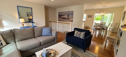 West Hyannisport Cape Cod vacation rental - Living room open to DR/Kitchen, stairs to finished basement.