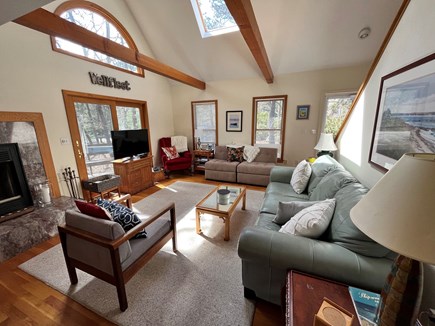 Wellfleet Cape Cod vacation rental - LR with cathedral ceiling and skylight with plenty of seating