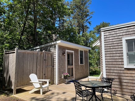 Truro Cape Cod vacation rental - Separate queen bedroom and outdoor shower. Back deck.