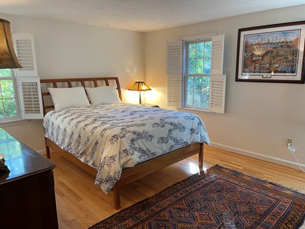 Brewster Cape Cod vacation rental - First floor hydrangea view bedroom with queen saatva mattress