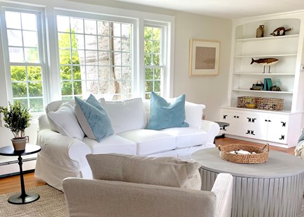 Harwich Port Cape Cod vacation rental - Light and bright family room with pullout queen sofa.