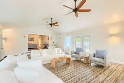 Centerville Cape Cod vacation rental - Living Room with high ceilings, fan for cooling and comfy seating