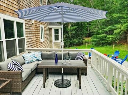 Sandwich Cape Cod vacation rental - Outdoor dining on deck overlooking large private yard