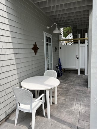 Bourne, Buzzards Bay Cape Cod vacation rental - Shady back porch with outdoor shower