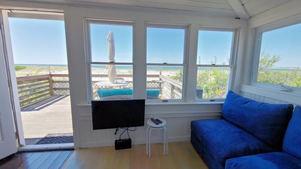Truro Cape Cod vacation rental - Family room with TV, door to deck and amazing views