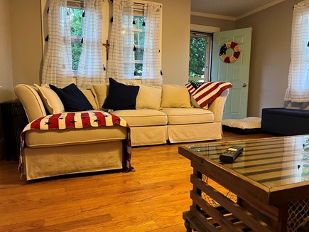 Dennisport Cape Cod vacation rental - Living Room area - fireplace & flatscreen tv