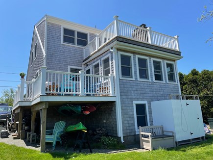 Sandwich, Town Neck Beach Cape Cod vacation rental - Rear of home, 2 decks and outdoor shower.  Fire pit (not shown)