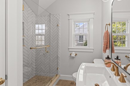 Yarmouth, Wimbledon Shores Cape Cod vacation rental - East Wing full size bathroom with tile walk in shower.