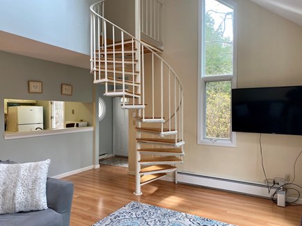Ocean Edge Cape Cod vacation rental - Living/Entry Area, Spiral Staircase Leading to the Open Loft