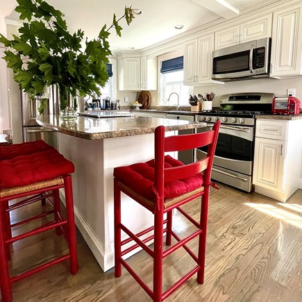 Bourne, Buzzards Bay Cape Cod vacation rental - Kitchen with island. High-end coffee appliances :)