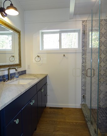 On Higgins Pond in Wellfleet Cape Cod vacation rental - Recently renovated bathroom with large glass shower