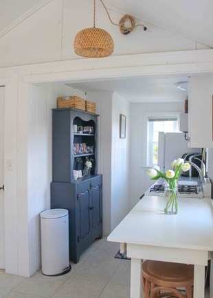 Dennis Port Cape Cod vacation rental - Full kitchen with refrigerator, microwave, oven and stovetop.