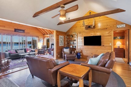 Centerville, Wequaquet Lake Waterfront Cape Cod vacation rental - Cathedral ceilings, exposed wooden beams & a to-die-for view.