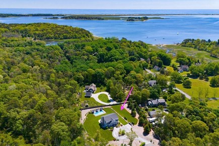 South Orleans Cape Cod vacation rental - Aerial view of the home in proximity of Little Pleasant Bay
