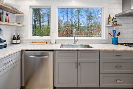 Eastham Cape Cod vacation rental - Large window in kitchen surrounded by subway tile