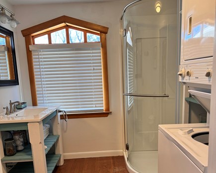 Bourne, Cataumet Cape Cod vacation rental - Bath with shower and laundry near the 2nd bedroom.