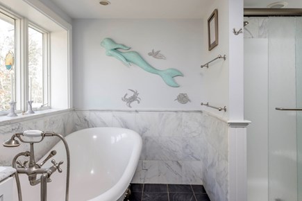 Eastham, The Whole Sha-bang, POOL Cape Cod vacation rental - Upstairs bathroom with walk-in shower