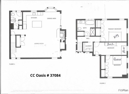 Eastham, The Whole Sha-bang, POOL Cape Cod vacation rental - Floor plan for Oasis. 1 of the 3 houses in the Whole Sha Bang