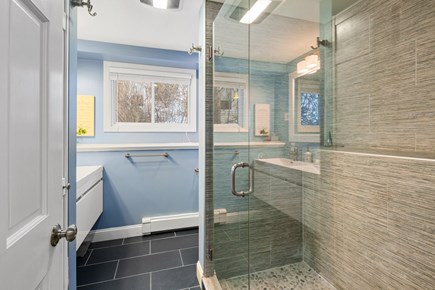 Plymouth, Ocean's Edge Oasis MA vacation rental - Primary ensuite bathroom with stand-up shower and gorgeous tile.