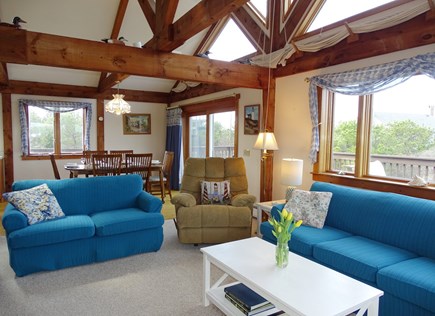 North Truro Cape Cod vacation rental - Spacious & bright living room with vaulted post-and-beam ceiling