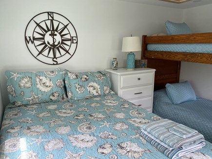 Dennis Port Cape Cod vacation rental - Bedroom 2 has queen bed and twin bunk beds, a bureau and armoire