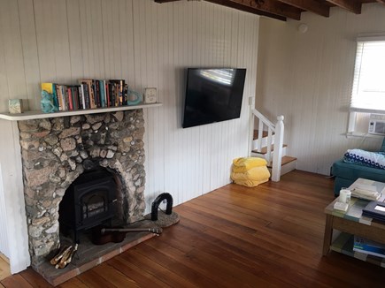 Falmouth, New Silver Beach Cape Cod vacation rental - Electric insert in fireplace & we have a much larger TV now
