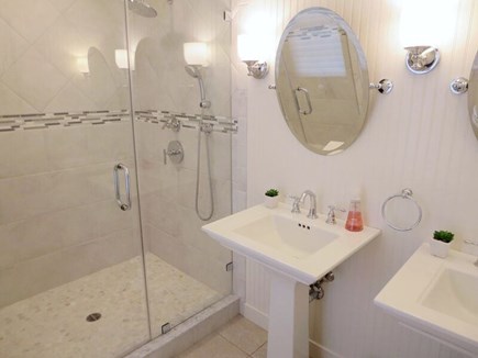 Centerville Cape Cod vacation rental - Bathroom #3 with shower and double sinks across from bedroom #3