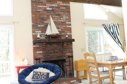 Falmouth, Waquoit Bay Cape Cod vacation rental - Living room fireplace