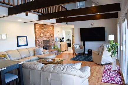 South Yarmouth Cape Cod vacation rental - Fireplace and oversized TV in the living room