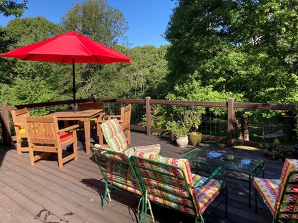 West Barnstable Cape Cod vacation rental - Tons of outdoor seating on the deck overlooking the inground pool