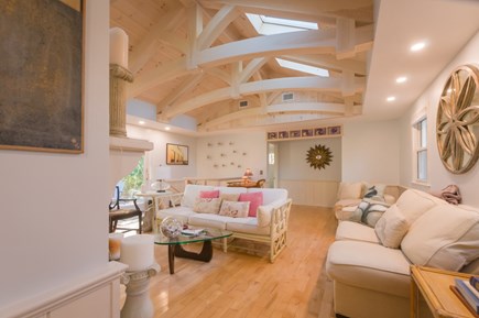 East Sandwich Cape Cod vacation rental - Living room with beautiful exposed beams.