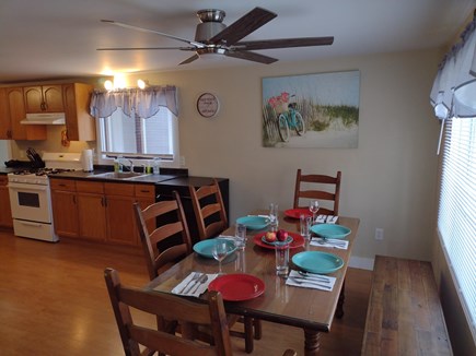 South Wellfleet Cape Cod vacation rental - Dining next to Living room & Kitchen with ceiling fan