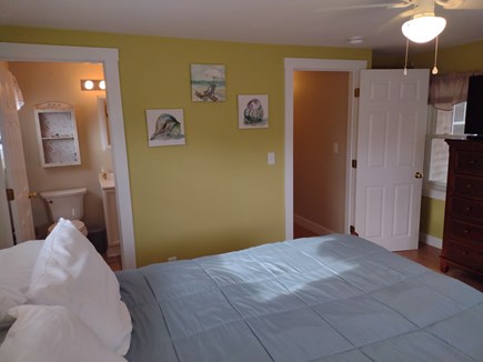 South Wellfleet Cape Cod vacation rental - Queen bedroom with ceiling fan & private shower bathroom