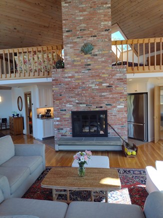 Wellfleet Cape Cod vacation rental - Living room, see the sleeping with TV loft above