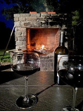 Wareham MA vacation rental - Stone fireplace and patio